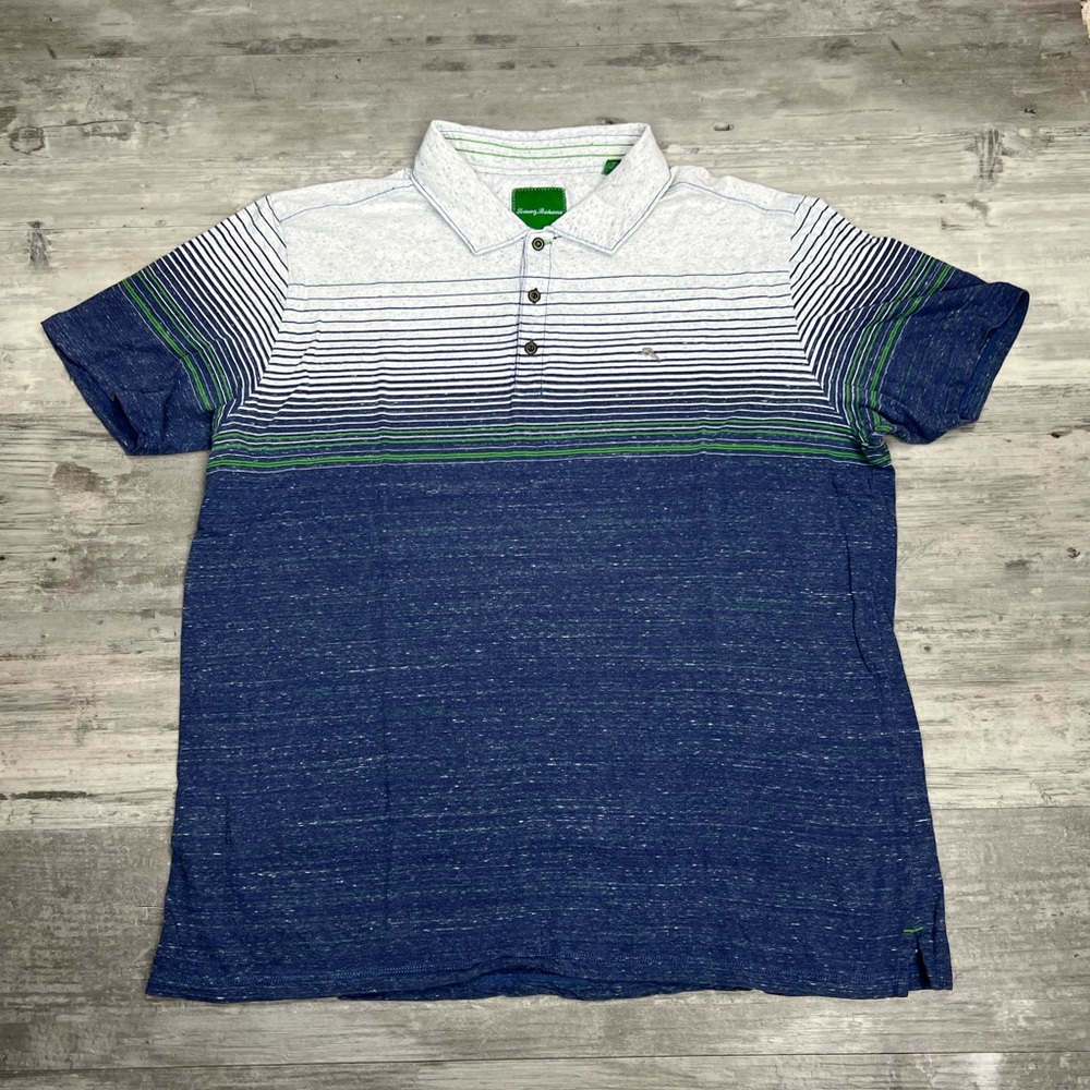 Tommy Bahama Navy, Green & White Stripe Polo Shirt XXL